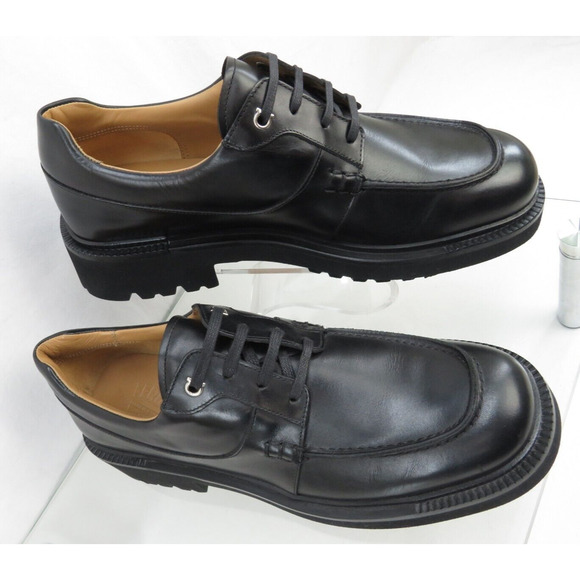 NIB FERRAGAMO GORIN BLACK LEATHER GANCINI LOGO PLATFORM DERBY OXFORDS 9 M main image 12